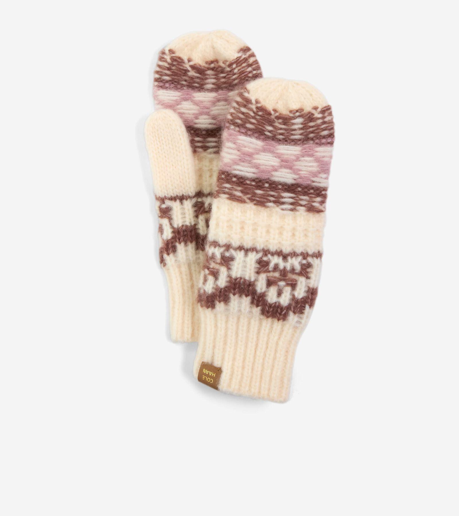 Cole Haan Womens Reverse Fairisle Mittens - Beige Size OSFA Product Image