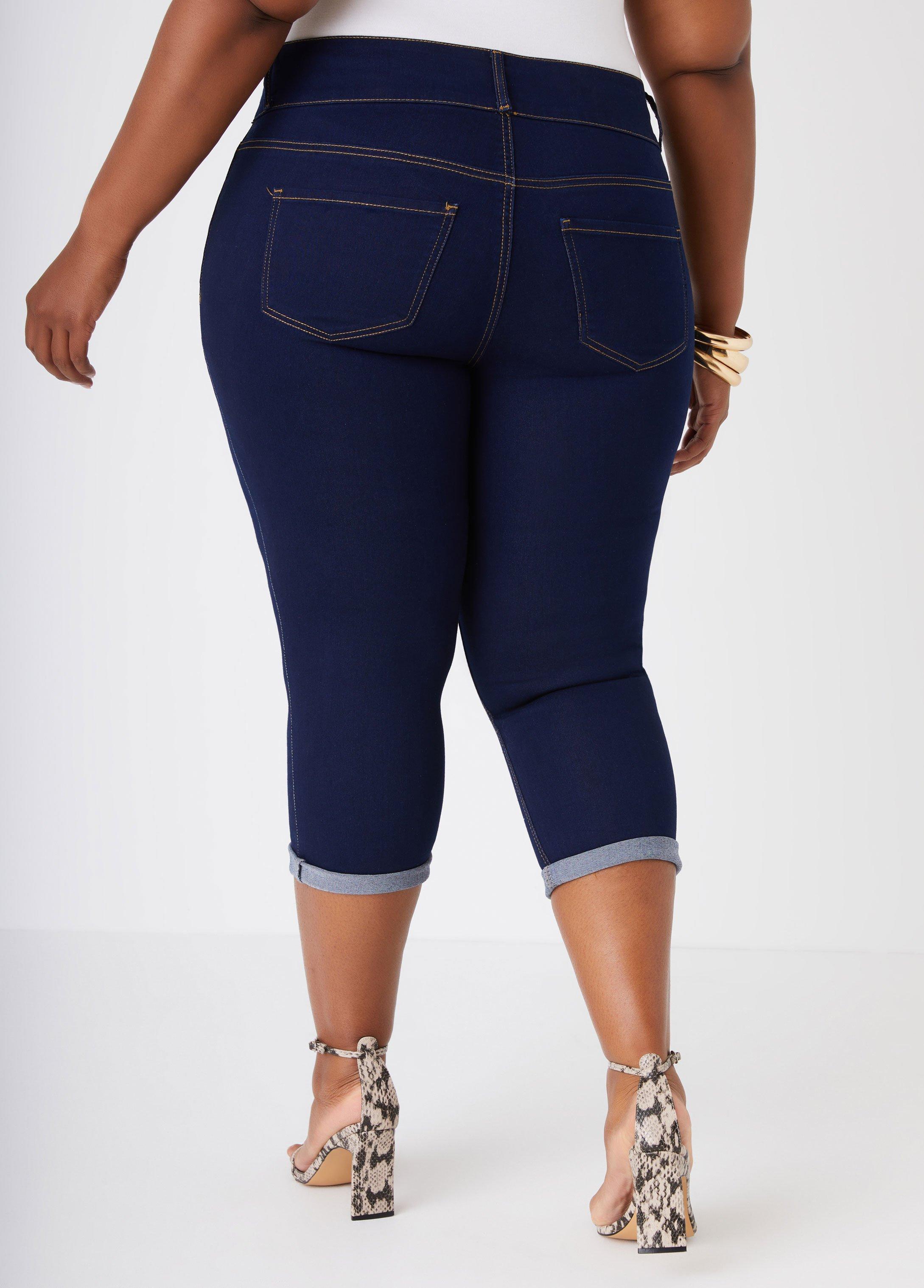 Mid Rise Cuffed Denim Capris Product Image