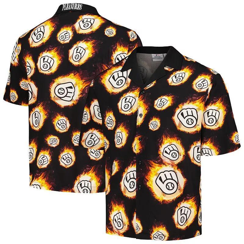 Mens Milwaukee Brewers Flame Fireball Button-Up Shirt Product Image