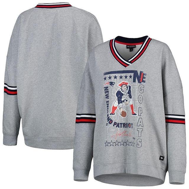 Womens The Wild Collective Heather Gray New England Patriots Vintage V-Neck Pullover Sweatshirt Product Image