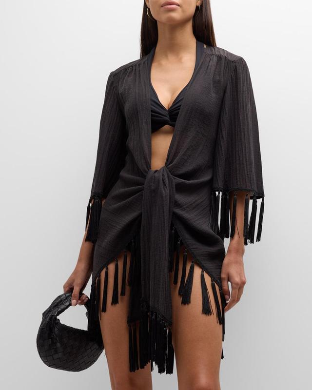 Stefie Crinkled Tassel-Trim Kimono Coverup Product Image