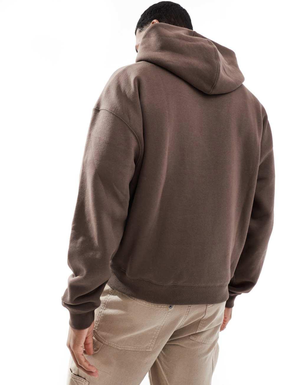 Pull&Bear boxy fit hoodie in brown Product Image