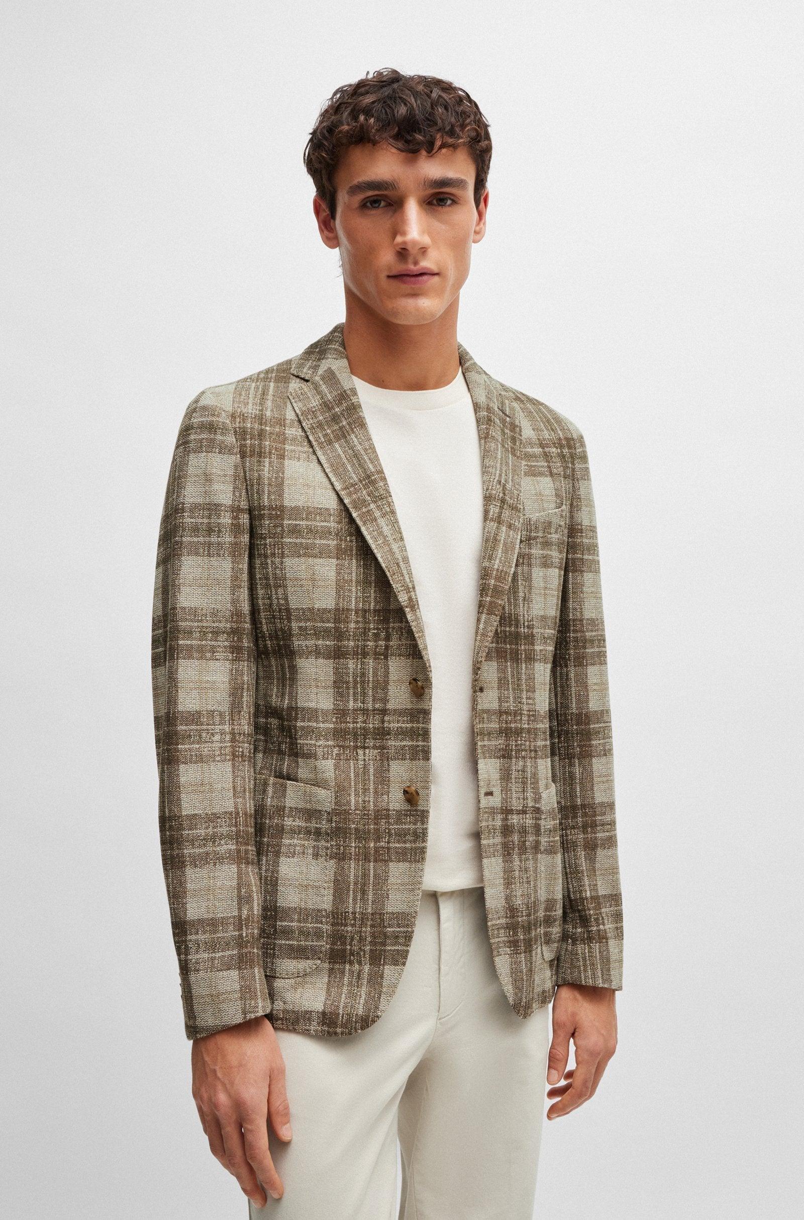 Boss Slim-Fit Jacket in Checked Stretch Jersey Product Image