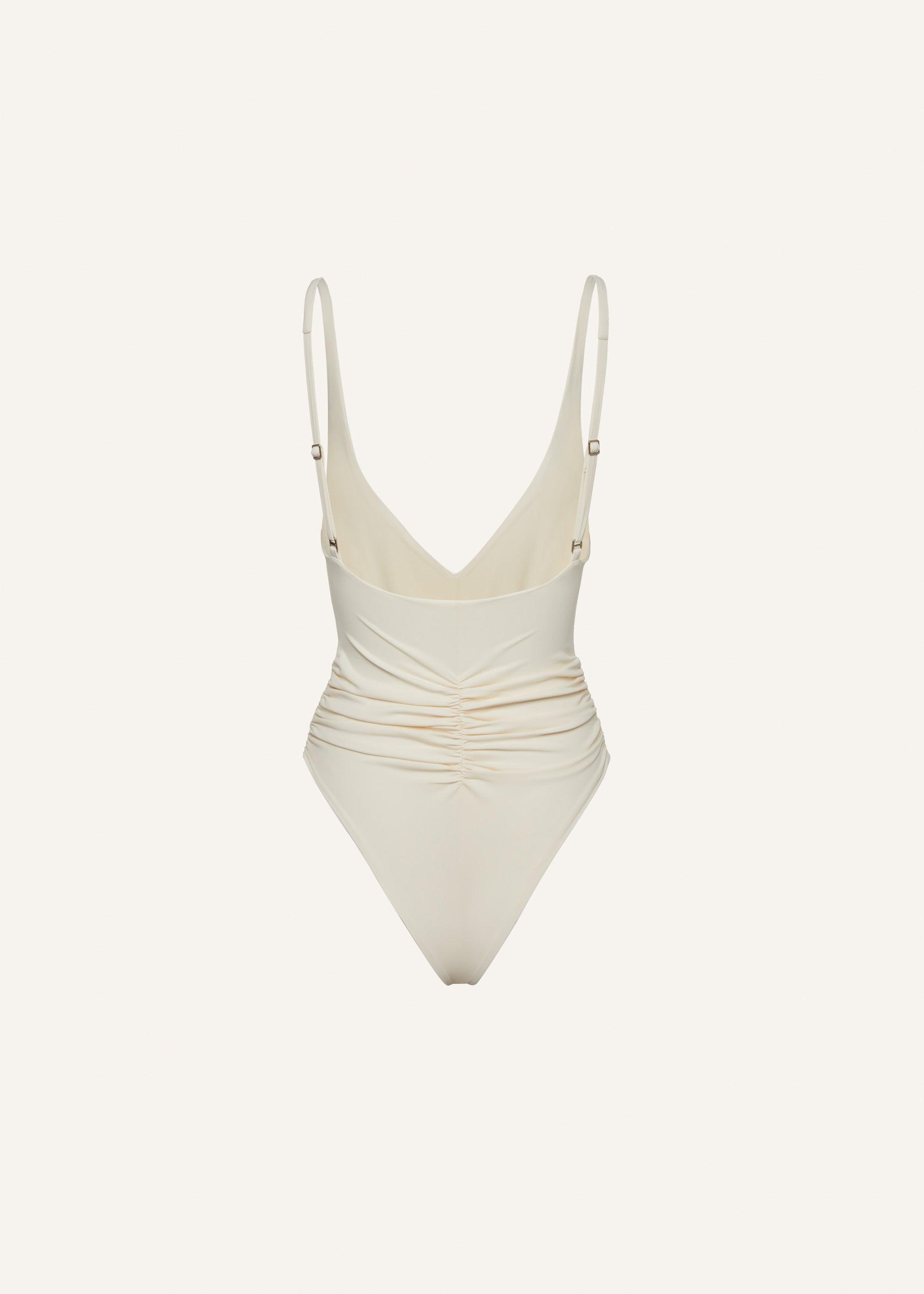 Ruched flower swimsuit in cream Product Image