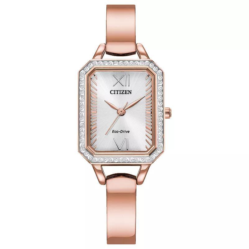 Citizen Eco-Drive Womens Silhouette Stainless Crystal Accented Rectangular Bangle Watch - EM0980-50A Silver Product Image