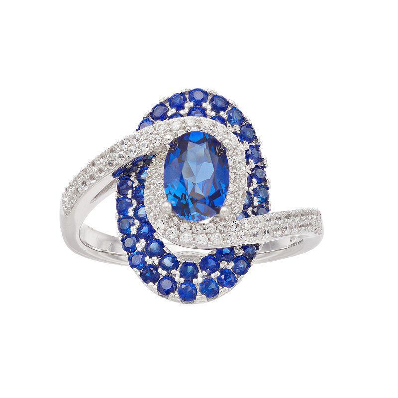 10k White Gold Sapphire & 1/3 Carat T.W. Diamond Swirl Cocktail Ring, Womens Blue Product Image