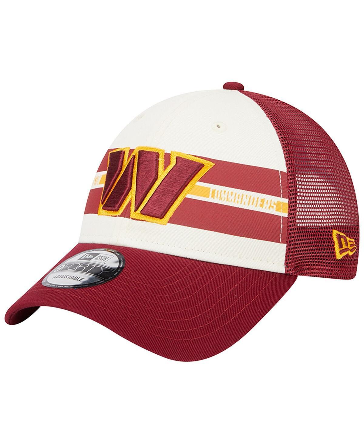 Mens New Era Cream/Burgundy Washington Commanders Team Stripe Trucker 9FORTY Snapback Hat Product Image