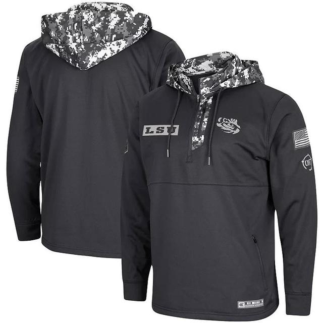 Mens Colosseum Charcoal LSU Tigers OHT Military Appreciation Digi Camo Quarter-Zip Hoodie Product Image