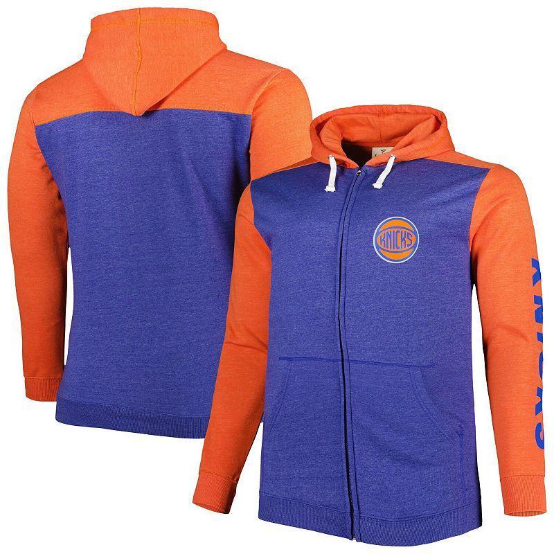 Mens Fanatics Branded Heathered Blue/Heathered Orange New York Knicks Big & Tall Down and Distance Full-Zip Hoodie Multicolor Product Image