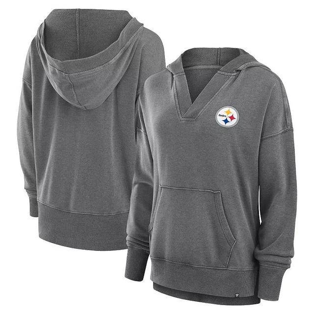 Womens Fanatics Heather Charcoal Pittsburgh Steelers Initiative Snow Wash French Terry V-Neck Pullover Hoodie Product Image