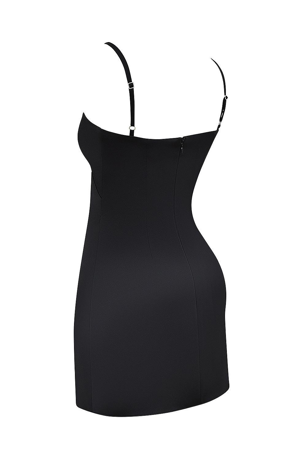 Dainty Black Square Neck A-Line Mini Dress Product Image