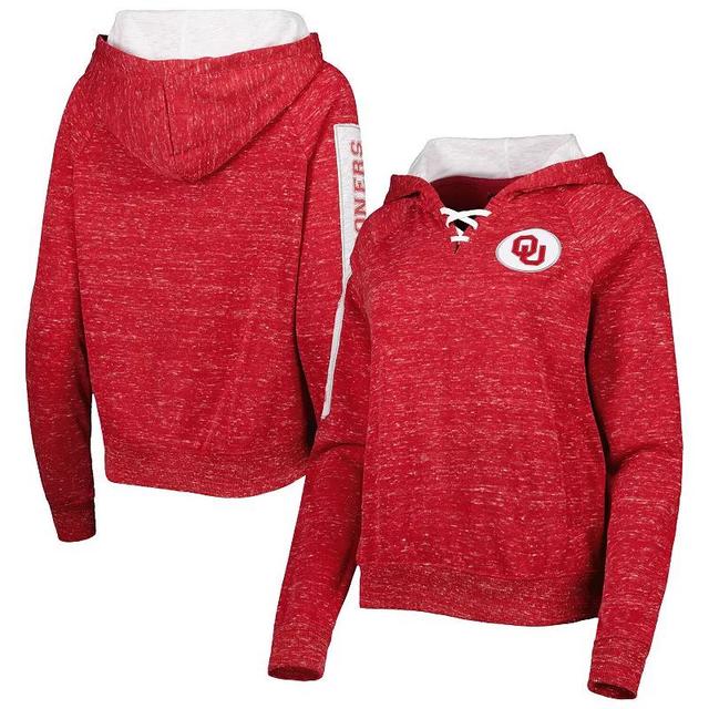 Womens Colosseum Crimson Oklahoma Sooners The Devil Speckle Lace-Placket Raglan Pullover Hoodie Product Image