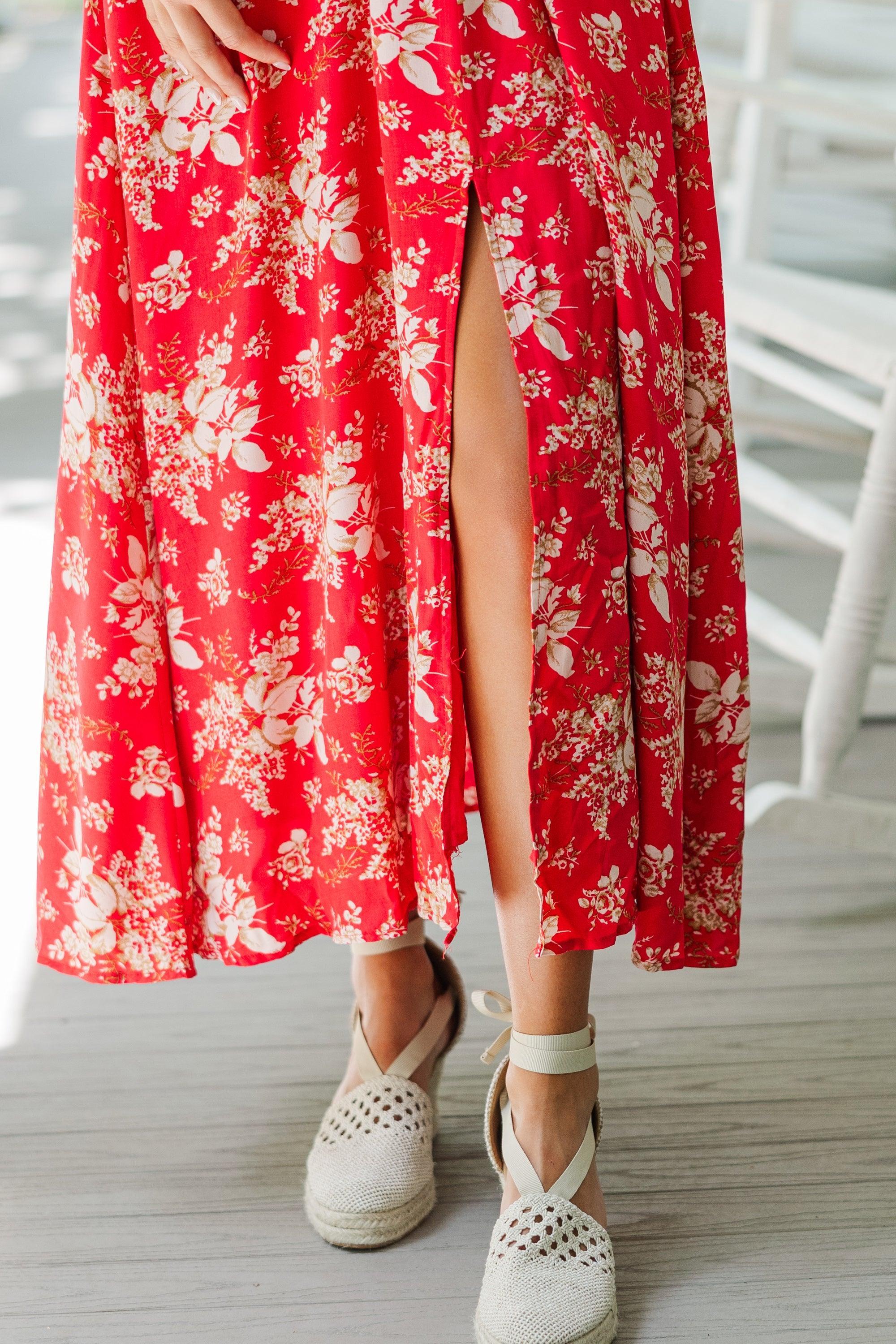 Keep You Close Red Floral Maxi Dress Female Product Image