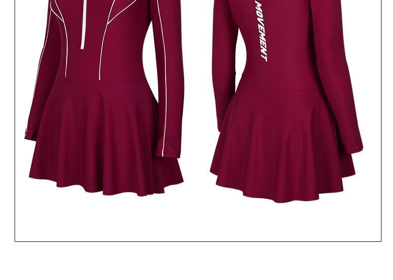 Long-Sleeve Half Zip Lettering Swim Dress Product Image