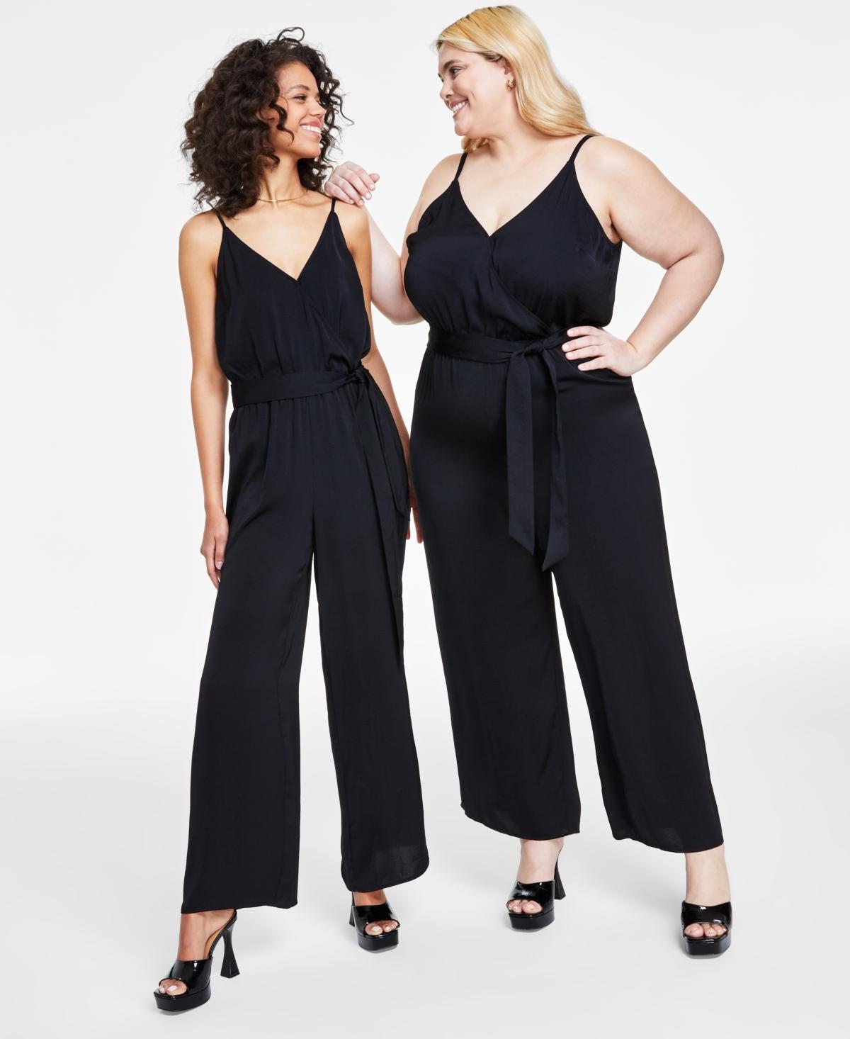 Women's Trendy Tie-Waist Wide-Leg Adjustable-Strap Jumpsuit, XXS-4X, Created for Macy's Product Image