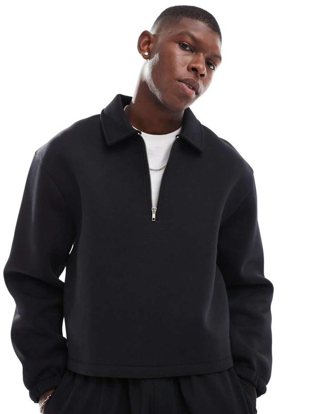 ASOS DESIGN oversized boxy scuba half zip sweatshirt in black Product Image