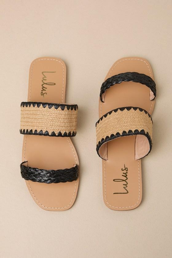 Minka Black Raffia Woven Slide Sandals Product Image