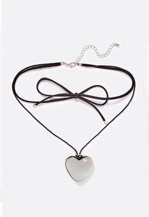 Amie Puff Heart On Faux Suede Wrap Around Choker Product Image