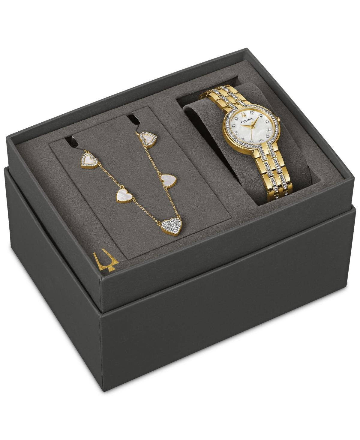 Bulova Womens Classic Crystal Gold-Tone Stainless Steel Bracelet Watch 30mm Gift Set Product Image