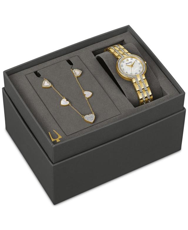 Bulova Womens Classic Crystal Gold-Tone Stainless Steel Bracelet Watch 30mm Gift Set - Gold-tone Product Image