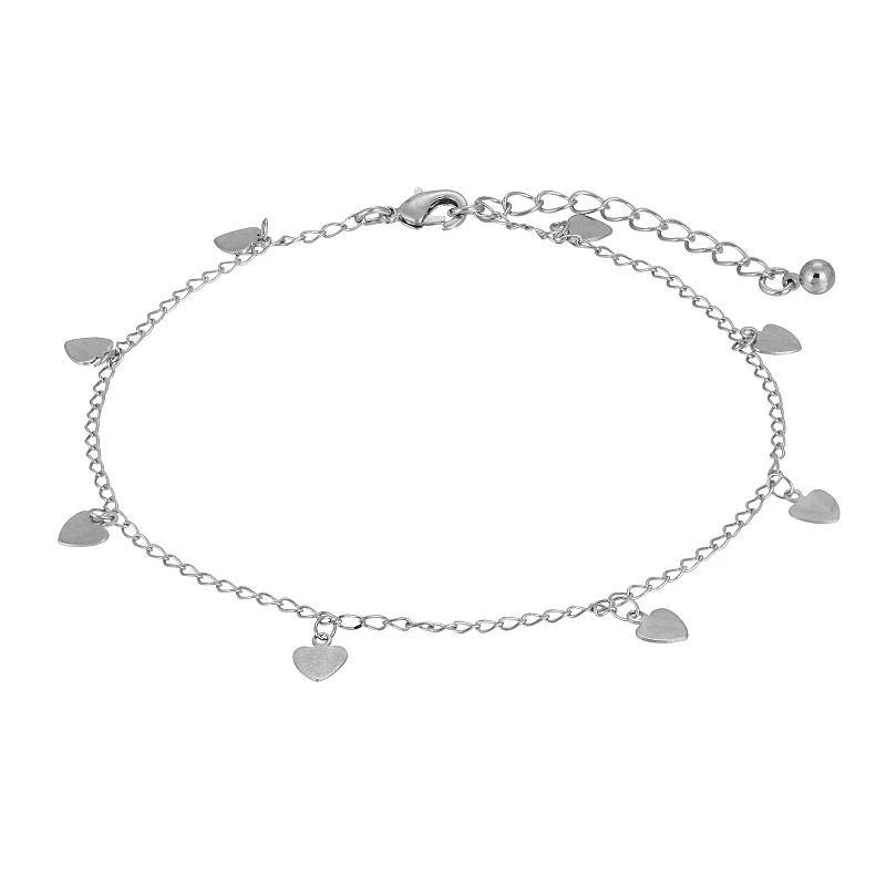 1928 Silver Tone Heart Drops Chain Anklet, Womens, Grey Product Image