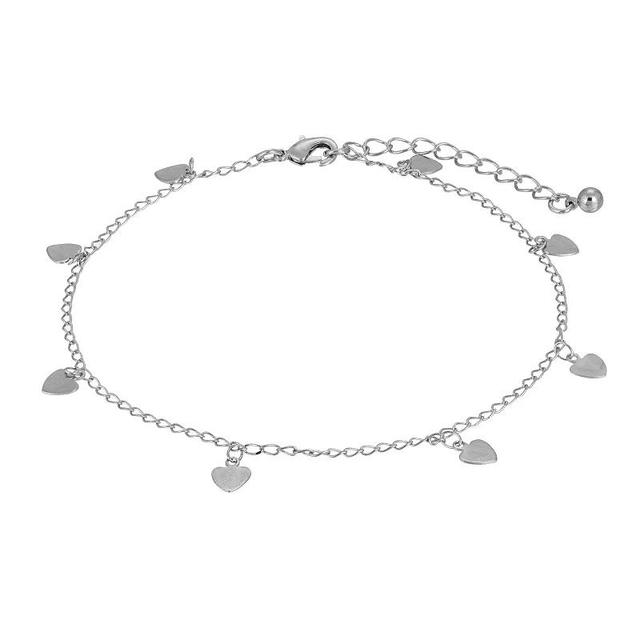 1928 Silver Tone Heart Drops Chain Anklet, Womens, Grey Product Image