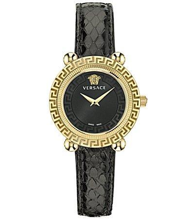 Versace Womens Swiss Greca Twist Black Leather Strap Watch 35mm Product Image