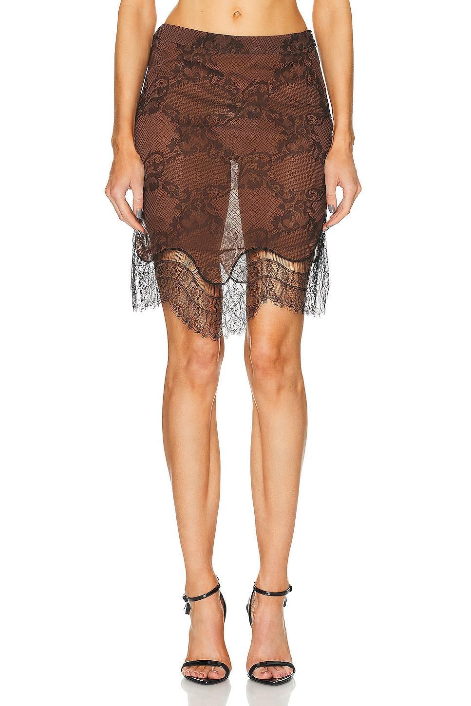 TOM FORD Ramage Tattoo Lace Skirt Brown. (also in 34, 36). Product Image