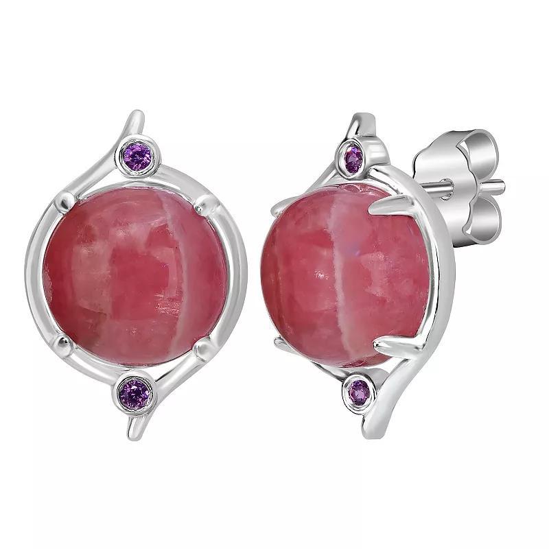 Gemistry Sterling Silver Gemstone Cabochon Stud Earrings, Womens, Rhodochrosite Product Image