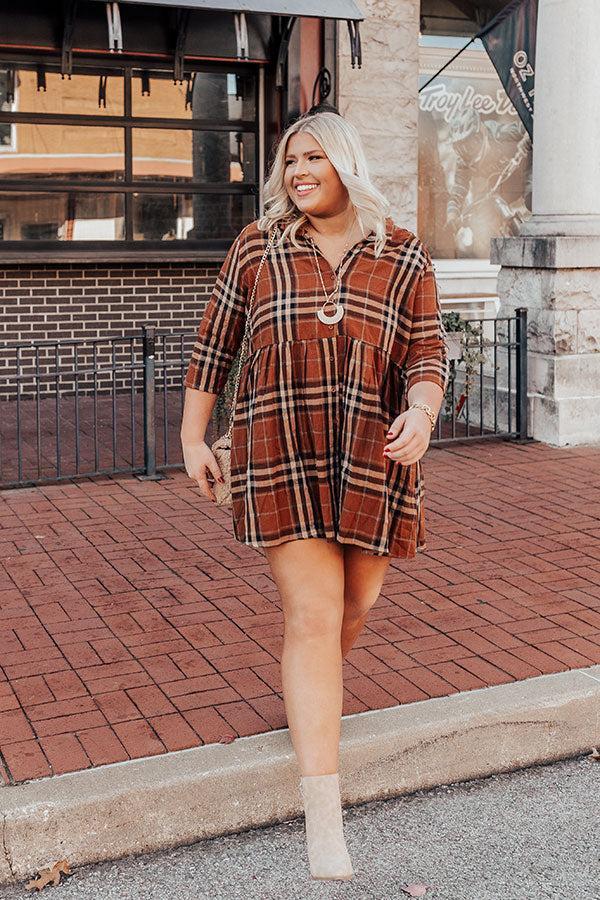 Cheery Mood Plaid Tunic Dress In Dark Camel Curves Product Image