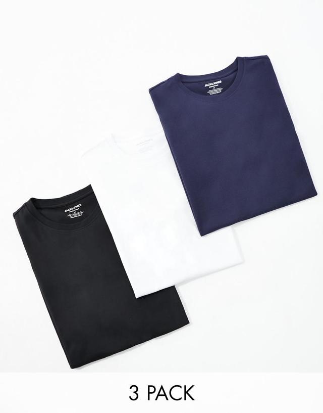 Jack & Jones Originals 3 pack curve longline t-shirt in white/navy/black Product Image