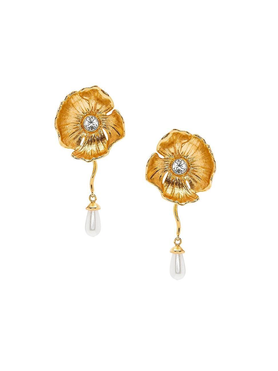 Womens Goldtone, Faux-Pearl & Crystal Flower Earrings Product Image