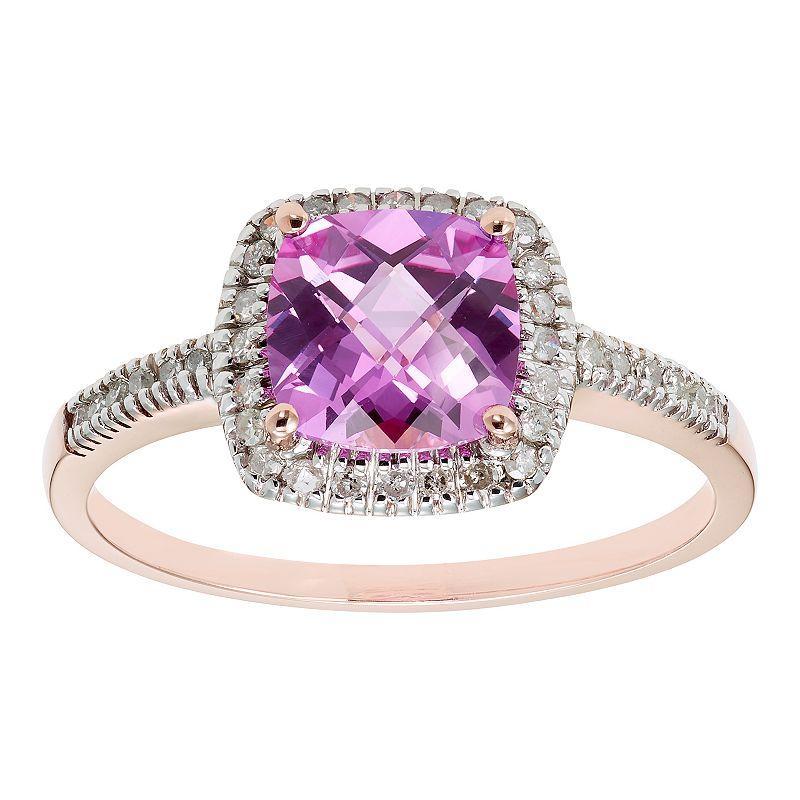 Lab-Created Pink Sapphire 10K Gold & 1/5 Carat T.W. Diamond Frame Ring, Womens Product Image