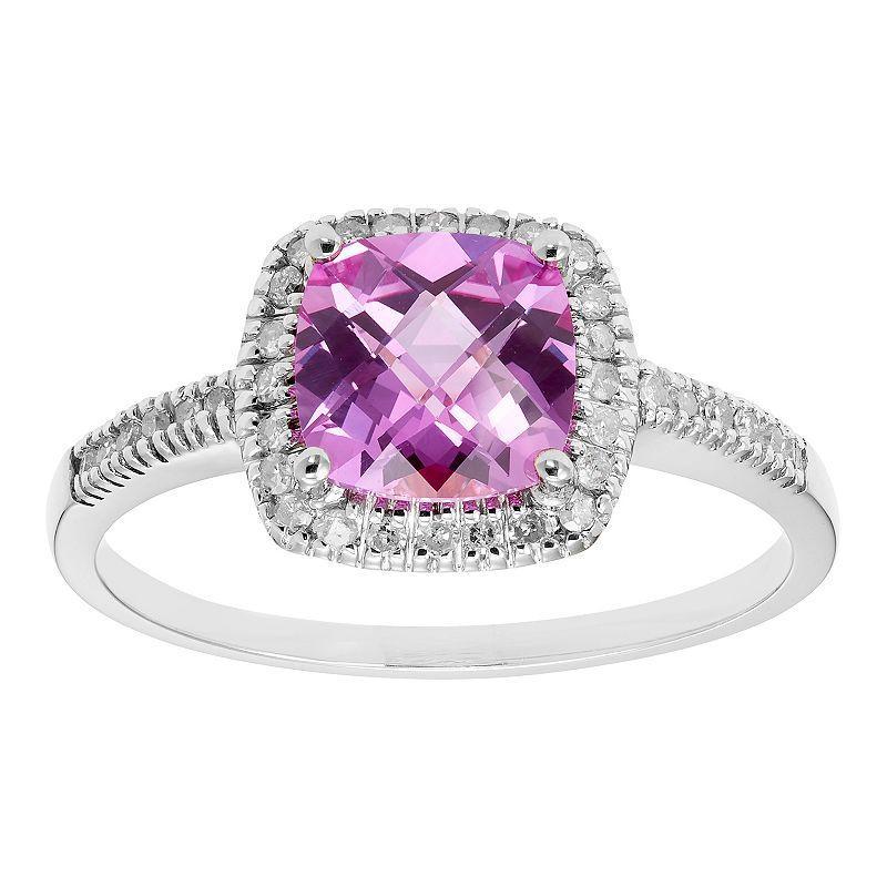 Lab-Created Pink Sapphire 10K Gold & 1/5 Carat T.W. Diamond Frame Ring, Womens Product Image