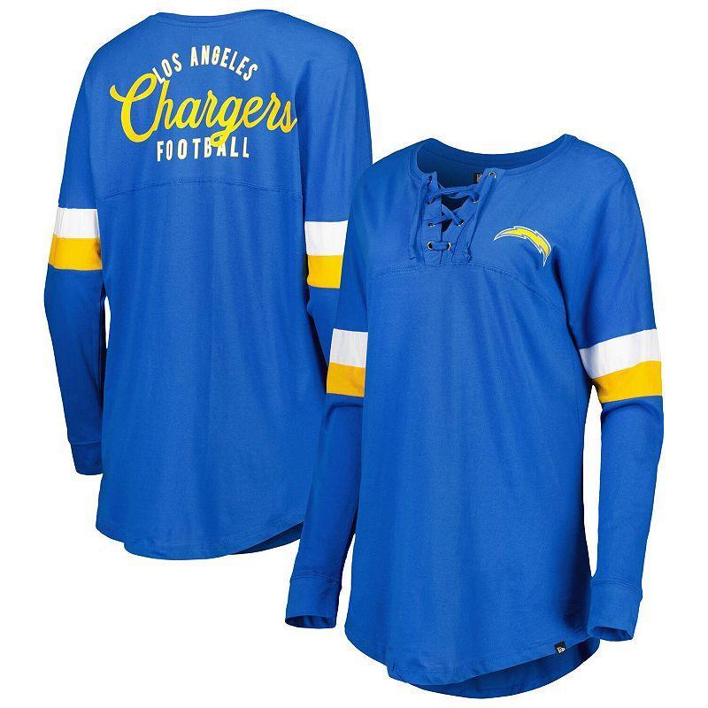 Womens New Era Powder Blue Los Angeles Chargers Athletic Varsity Lightweight Lace-Up Long Sleeve T-Shirt Product Image