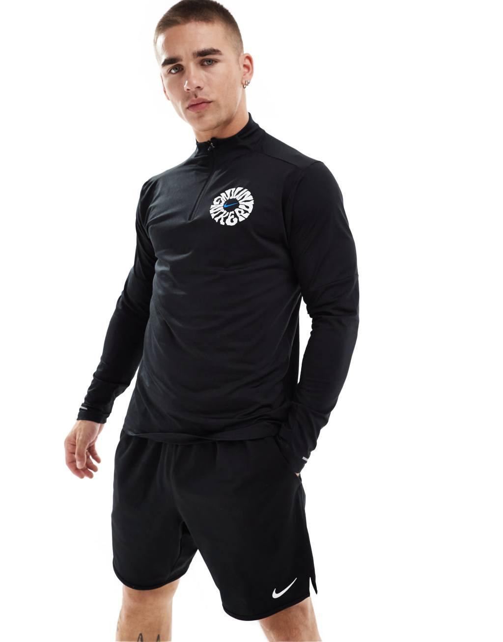 Nike Running Energy graphic Element 1/2 zip sweatshirt in black Product Image