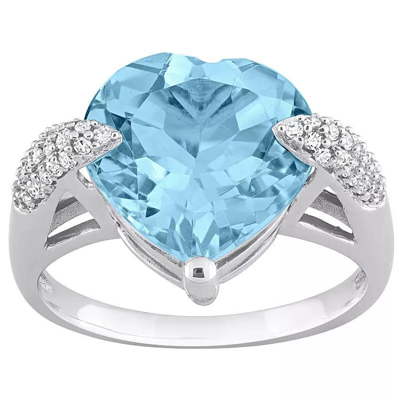 Stella Grace 14k White Gold Sky Blue Topaz & 1/5 Carat T.W. Diamond Heart Fashion Ring, Womens Product Image