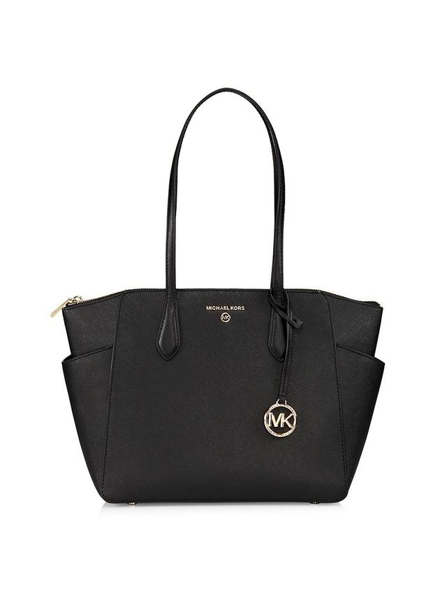 Michael Kors Marilyn Medium Saffiano Leather Top Zip Logo Charm Tote Bag Product Image