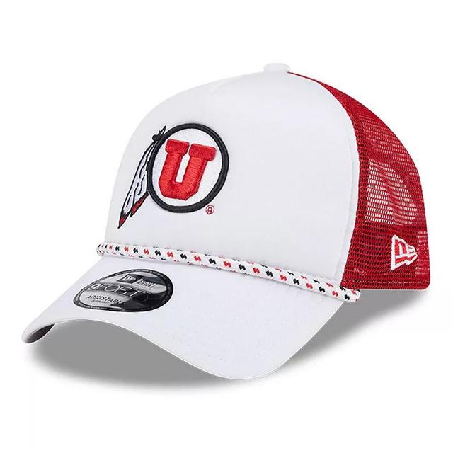 Mens New Era White/Red Utah Utes Court Sport Foam A-Frame 9FORTY Adjustable Trucker Hat Product Image