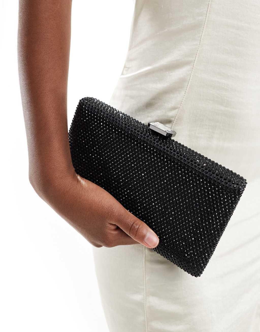 True Decadence embellished hard clutch bag in black Product Image