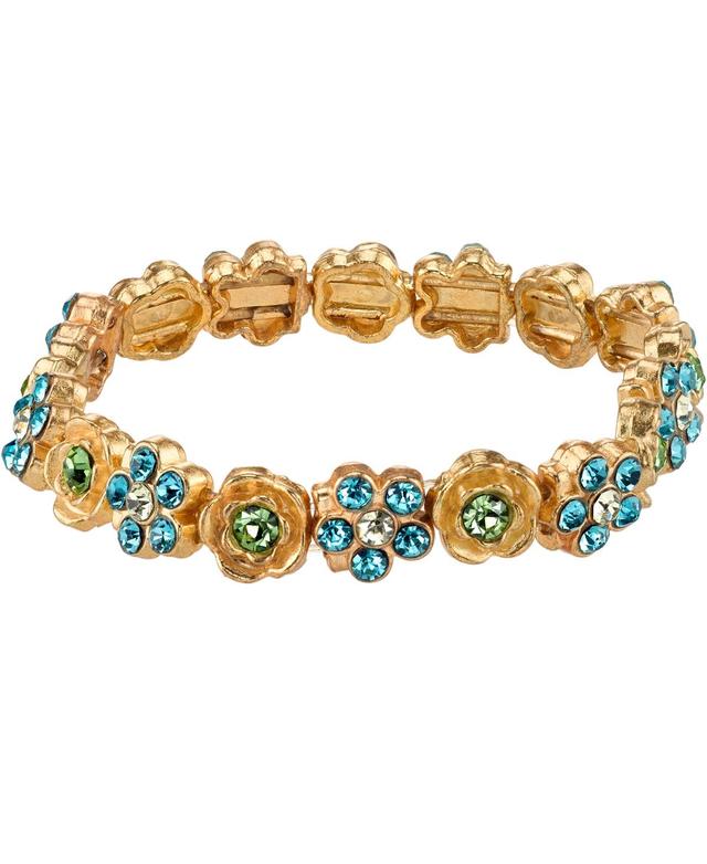 2028 Gold-Tone Blue and Green Flower Stretch Bracelet Product Image