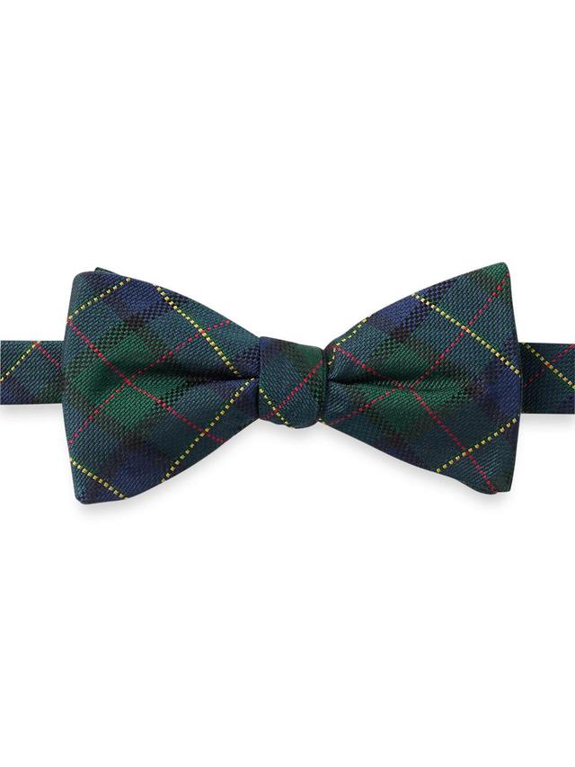 Plaid Woven Silk Pre-tied Bow Tie - Green Multi Product Image