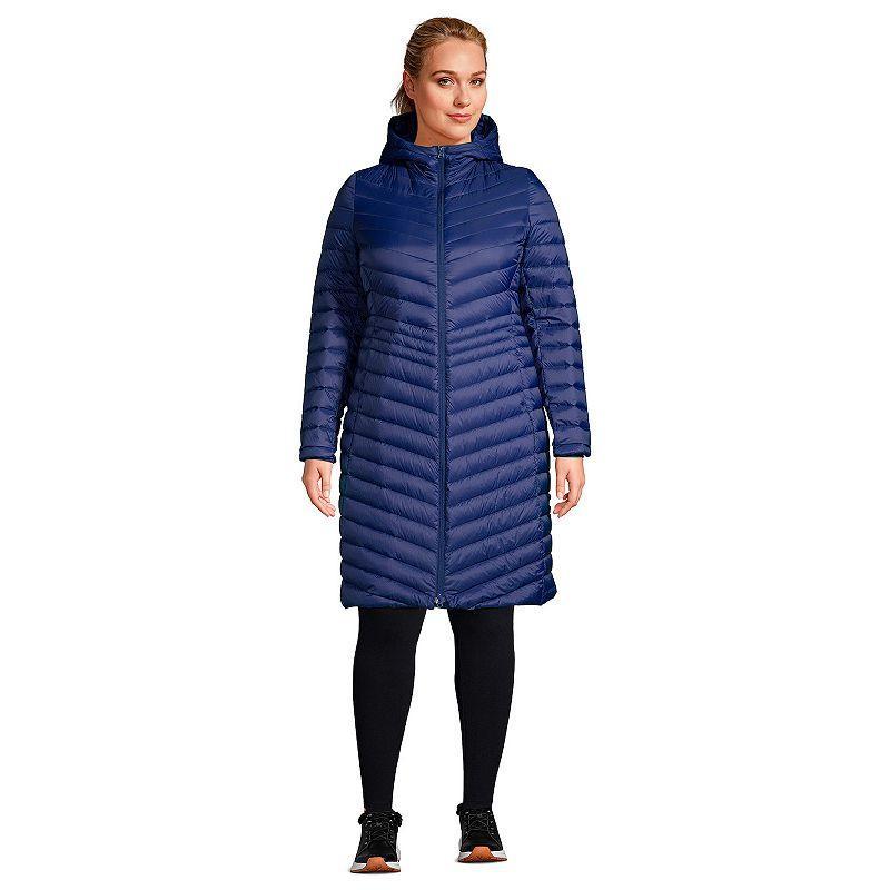 Plus Size Lands End Wanderweight Ultralight Packable Long Down Coat, Womens Rich Red Product Image