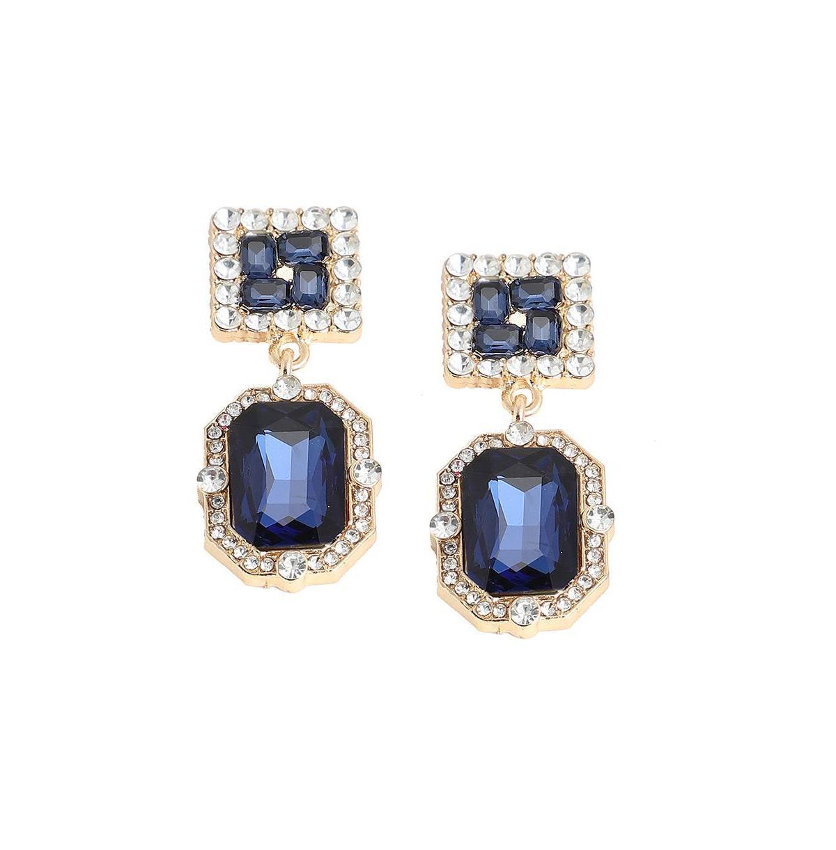 Sohi Womens Blue Crystal Drop Earrings Product Image