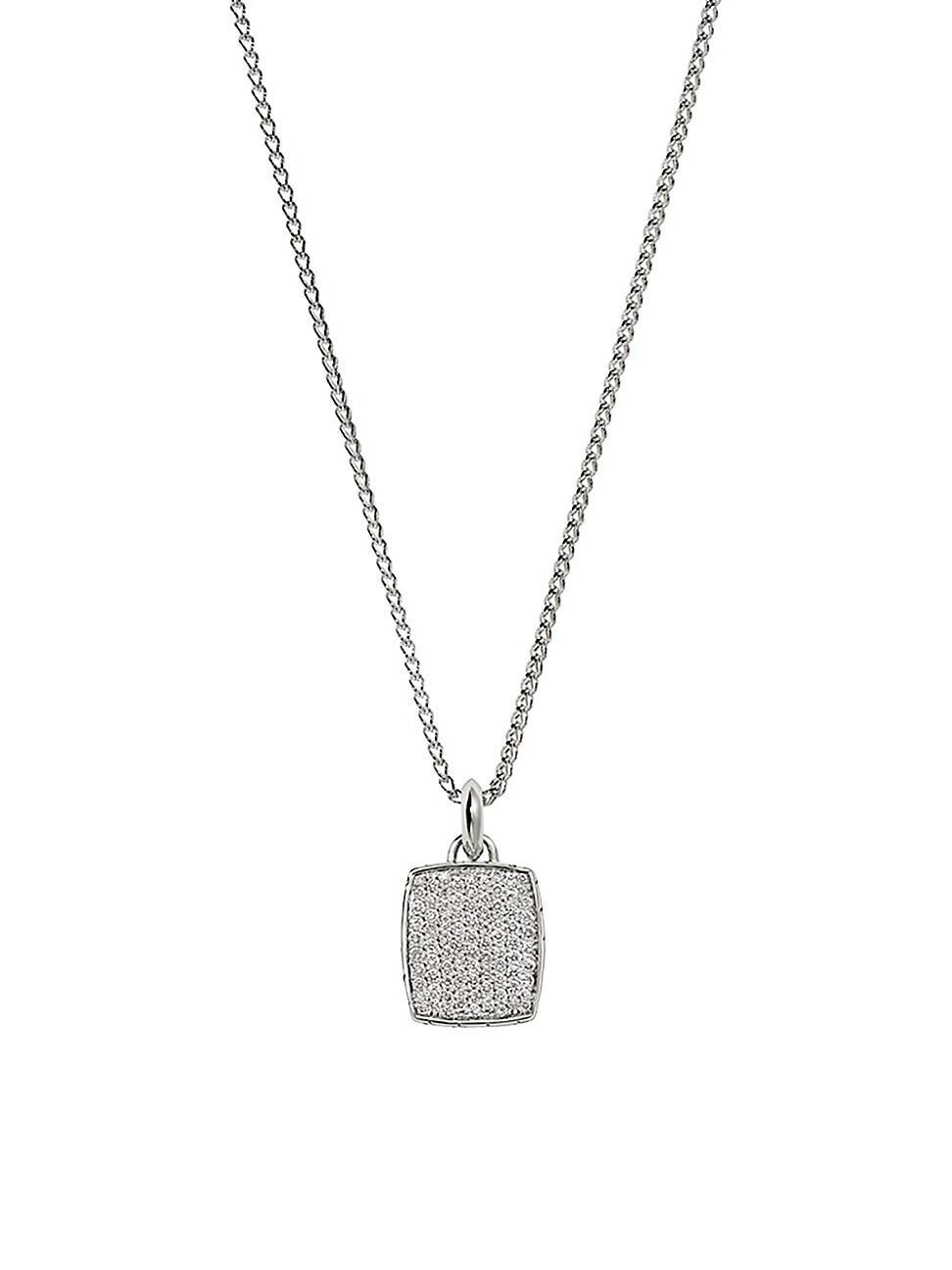 Mens Sterling Silver & 1.08 TCW Pav Diamond Tag Pendant Necklace Product Image