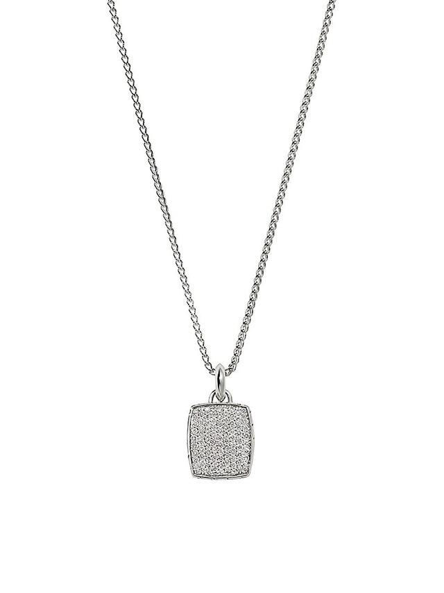 Mens Sterling Silver & 1.08 TCW Pav Diamond Tag Pendant Necklace Product Image