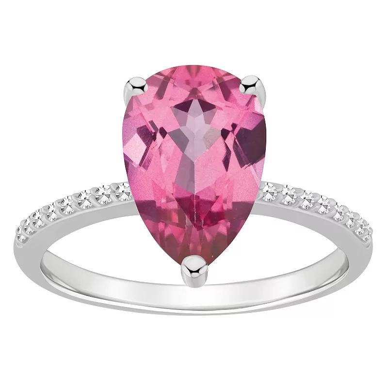 Alyson Layne Sterling Silver Pear Shape Pink Topaz 1/10 Carat T.W. Diamond Ring, Womens Product Image