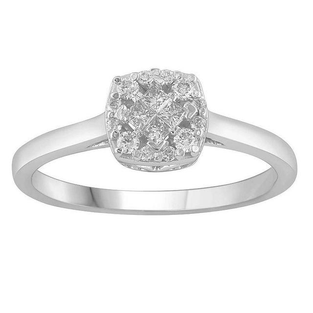 10k White Gold 1/4 Carat T.W. Diamond Cushion Ring, Womens 10k Whgold Product Image