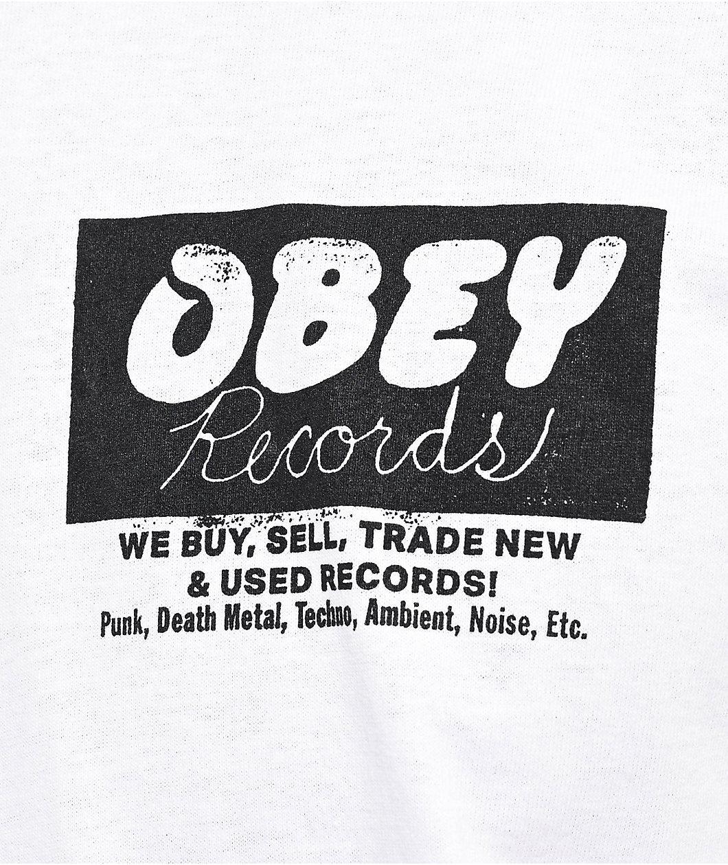 Obey Records Buy Sell Trade White T-Shirt Product Image