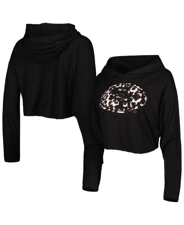 Womens Majestic Threads Black San Francisco 49ers Leopard Cropped Pullover Hoodie Product Image